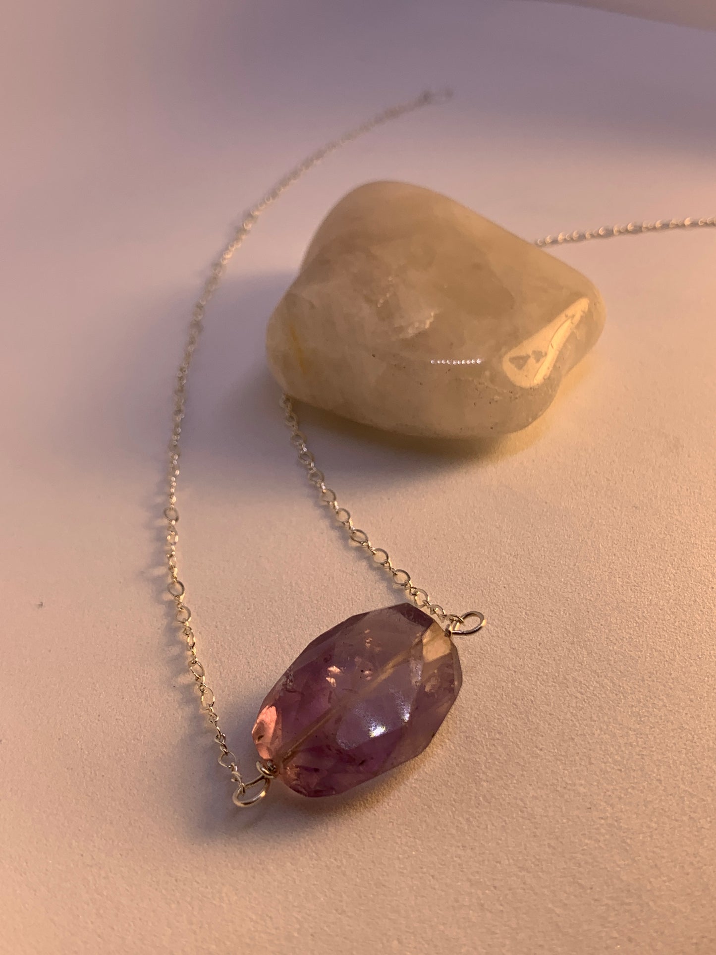 LargeHuge Faceted Polished Amethyst Minimalist Simple Stone Sterling Silver Necklace