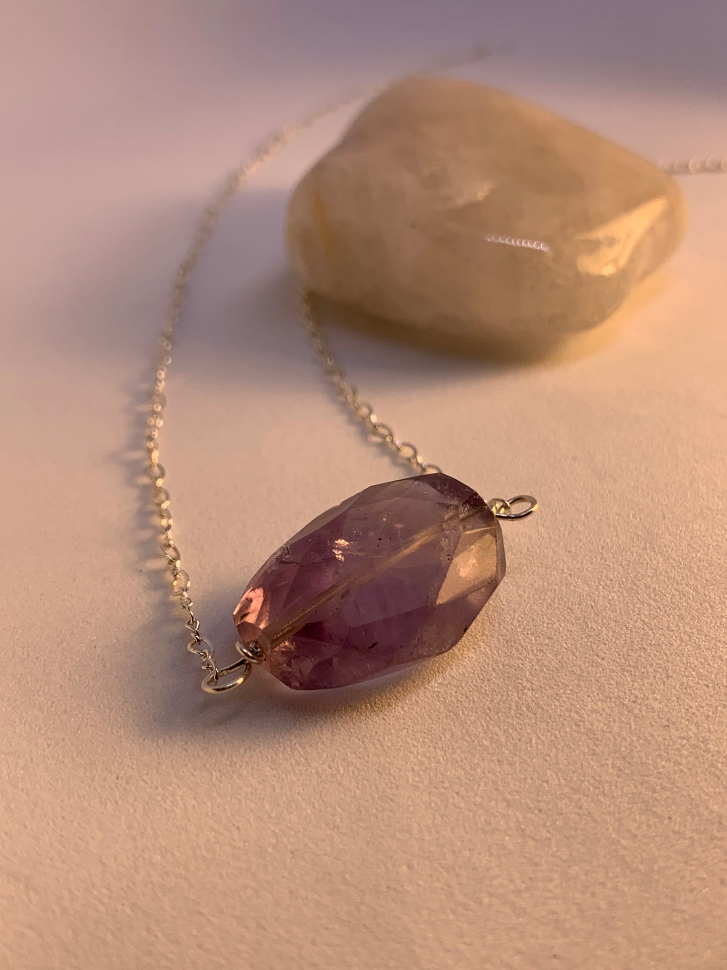 LargeHuge Faceted Polished Amethyst Minimalist Simple Stone Sterling Silver Necklace