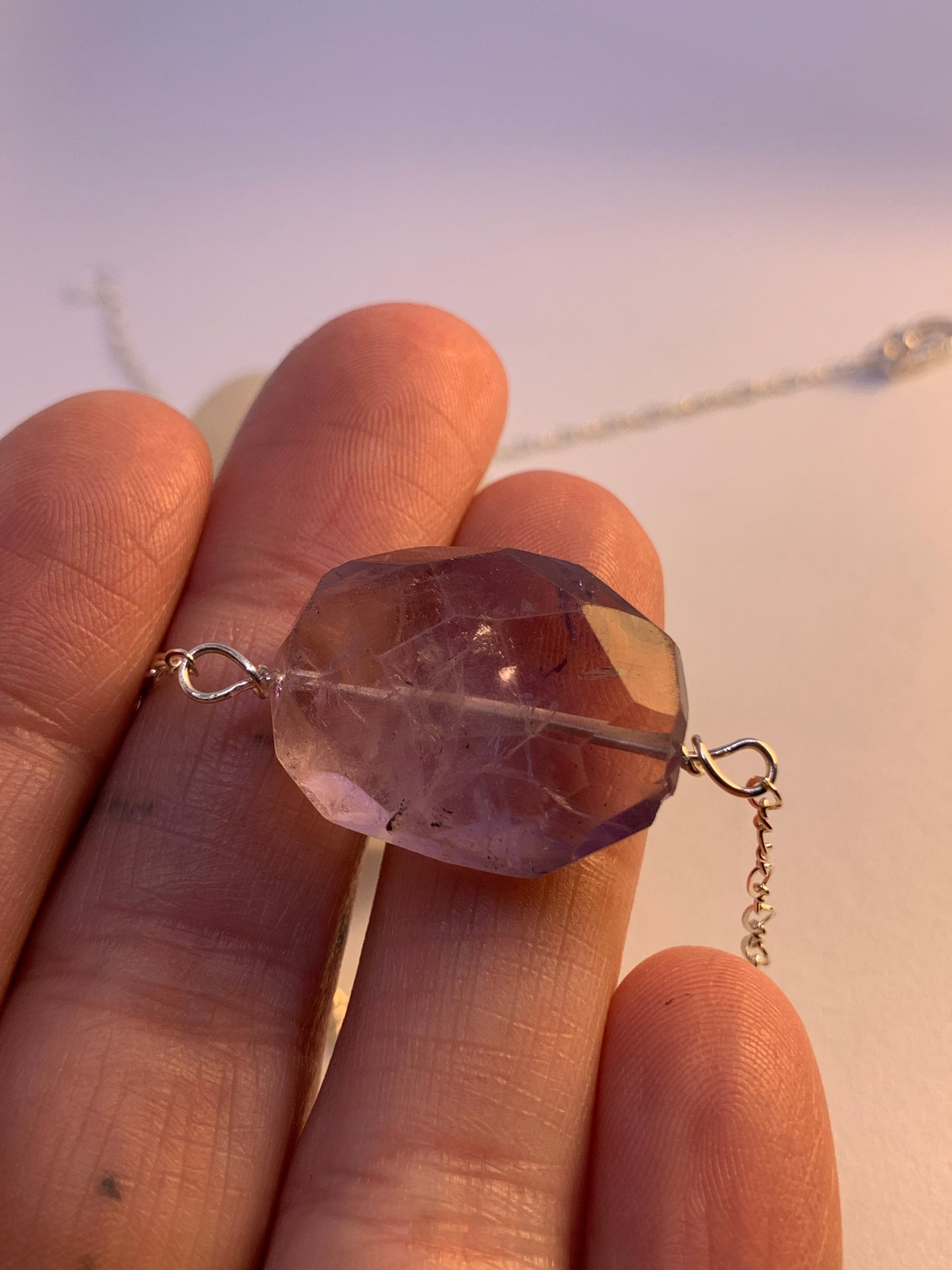 LargeHuge Faceted Polished Amethyst Minimalist Simple Stone Sterling Silver Necklace