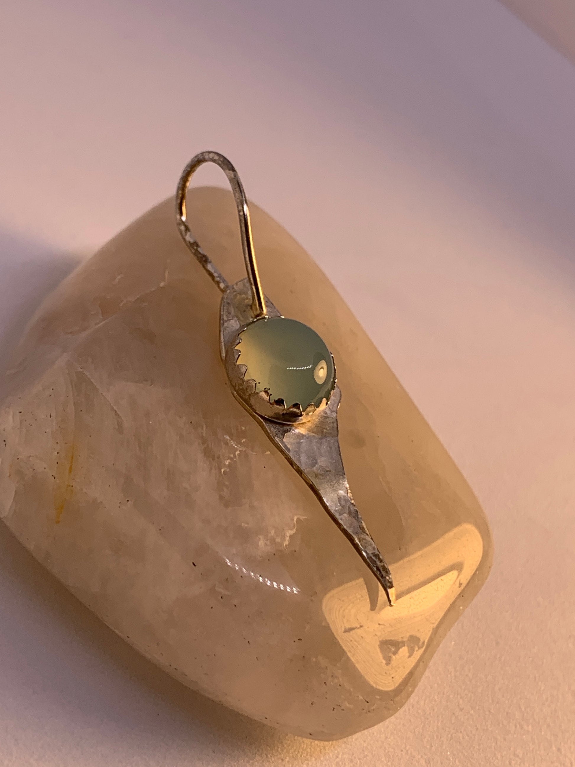 Chalcedony Sterling Silver Geometric Designer Pendant- 2" tall. This is one of a kind. Each piece is hand crafted and no two are ever alike. 