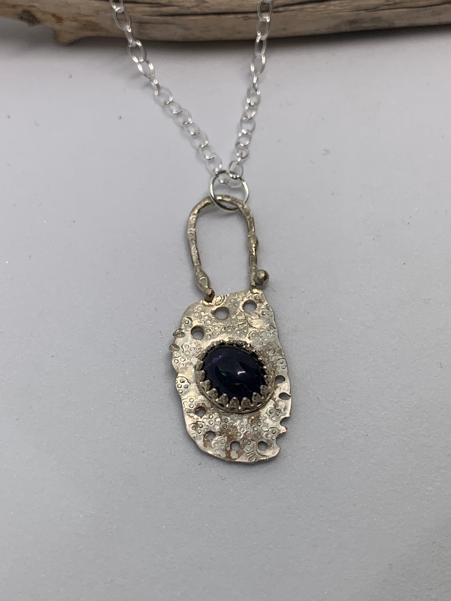 Abstract Iolite Sterling Silver Pendant Necklace Jewelry