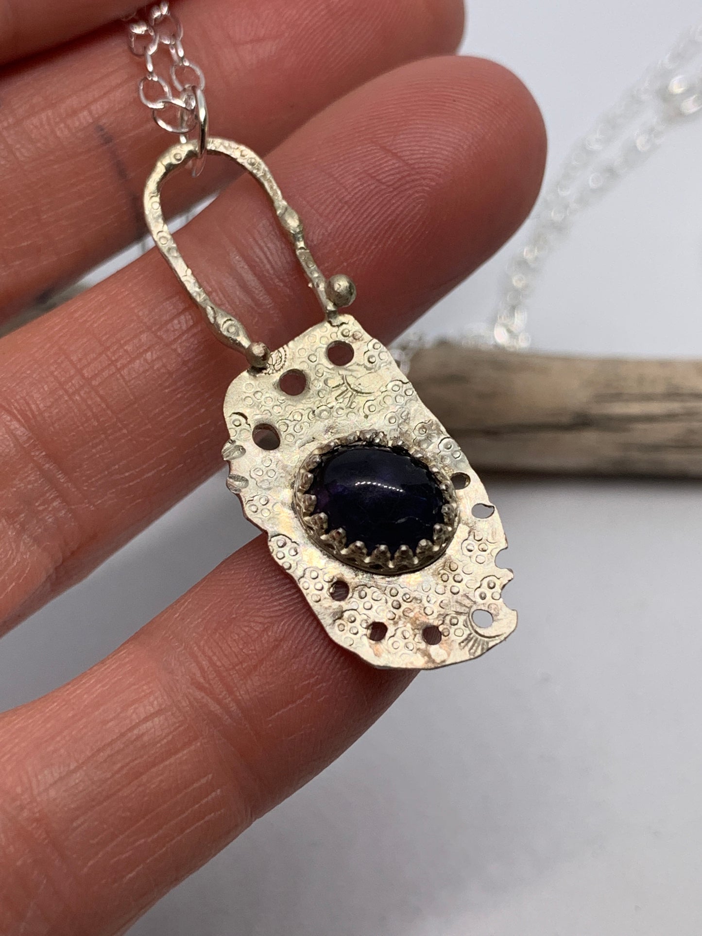 Abstract Iolite Sterling Silver Pendant Necklace Jewelry