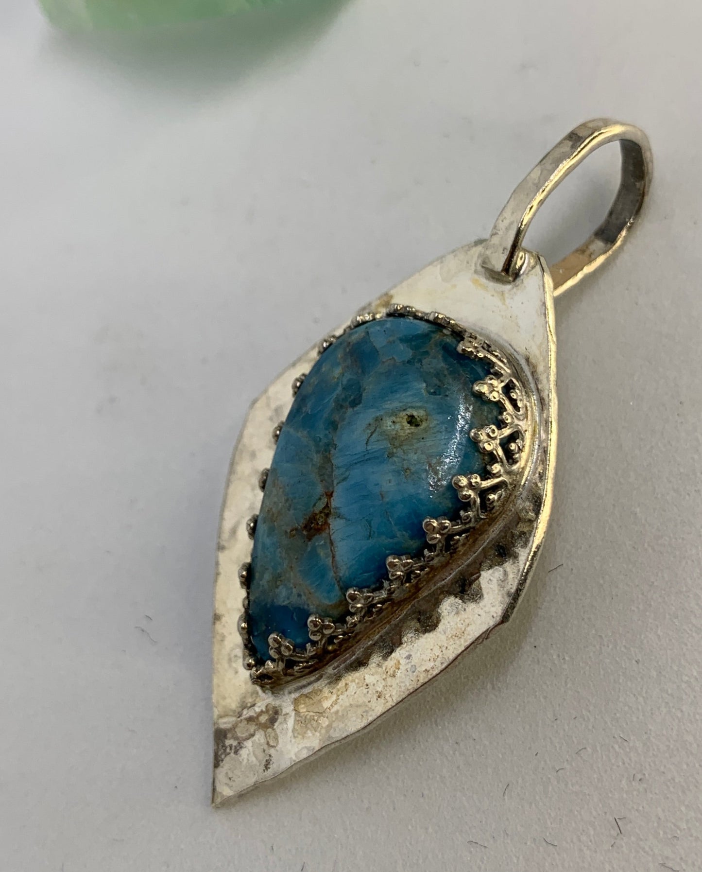 Large Blue Apatite Geometric Designer Sterling Silver Pendant