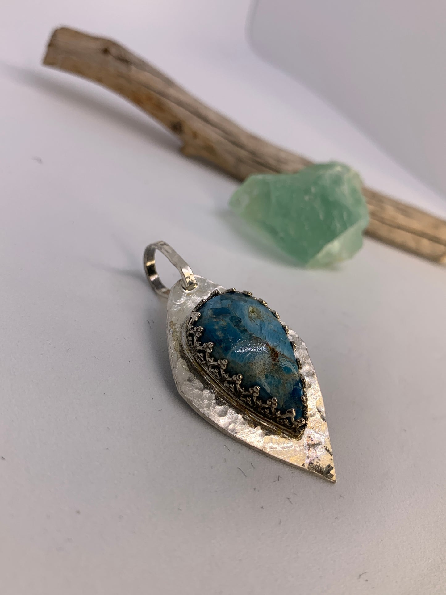 Large Blue Apatite Geometric Designer Sterling Silver Pendant