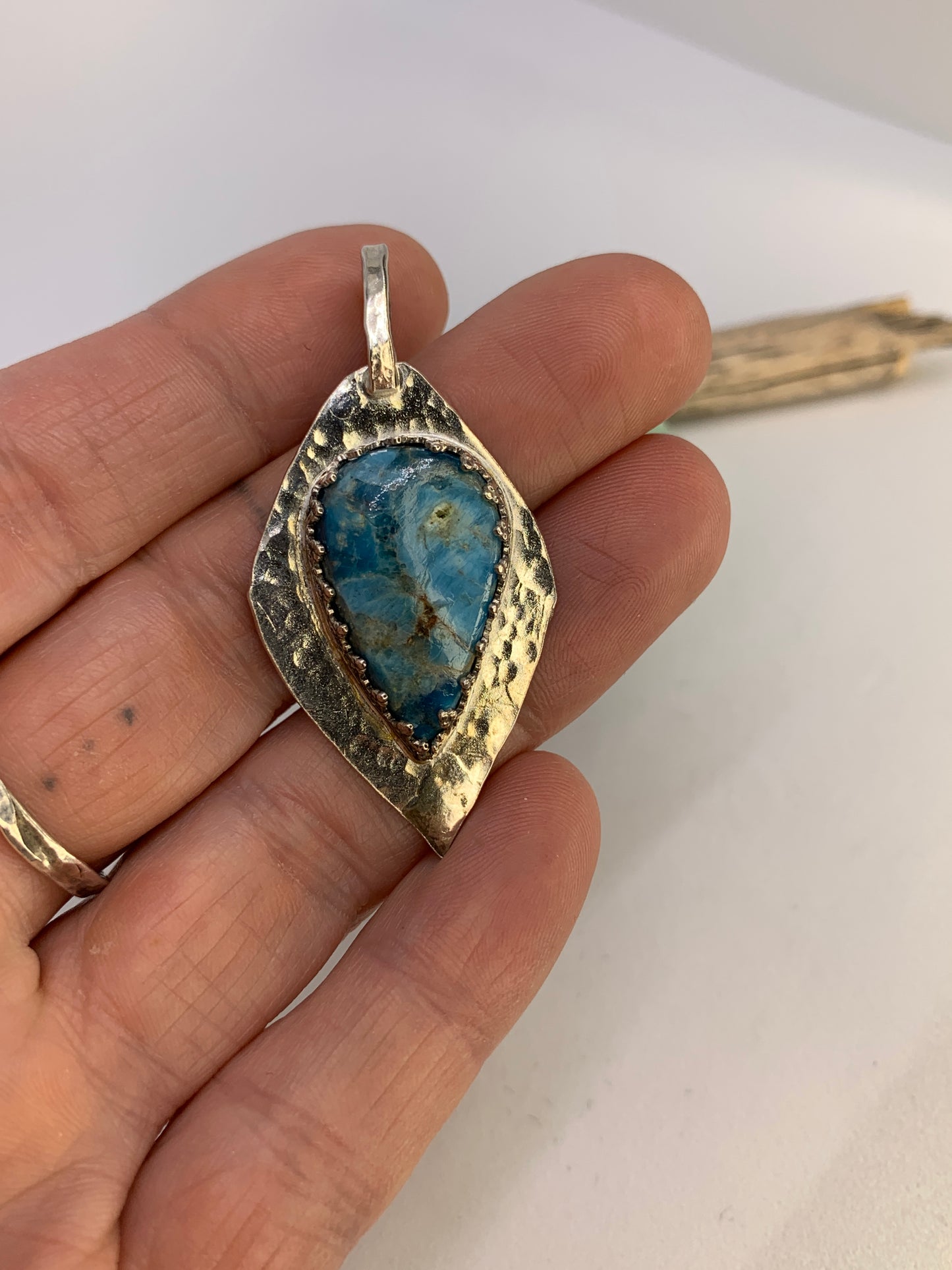 Large Blue Apatite Geometric Designer Sterling Silver Pendant