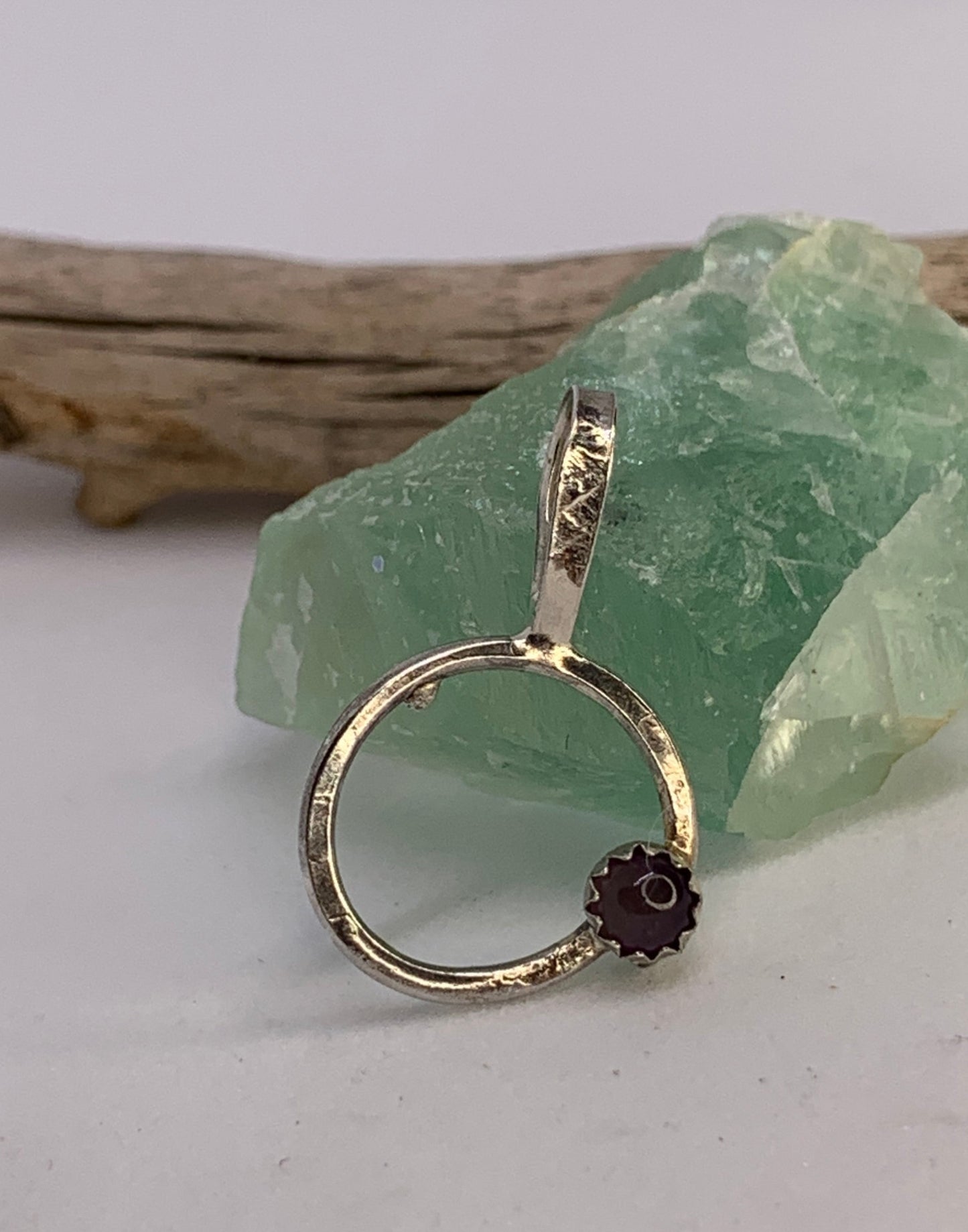 Minimalist Amethyst Sterling Silver Circle Pendant Geometric Design