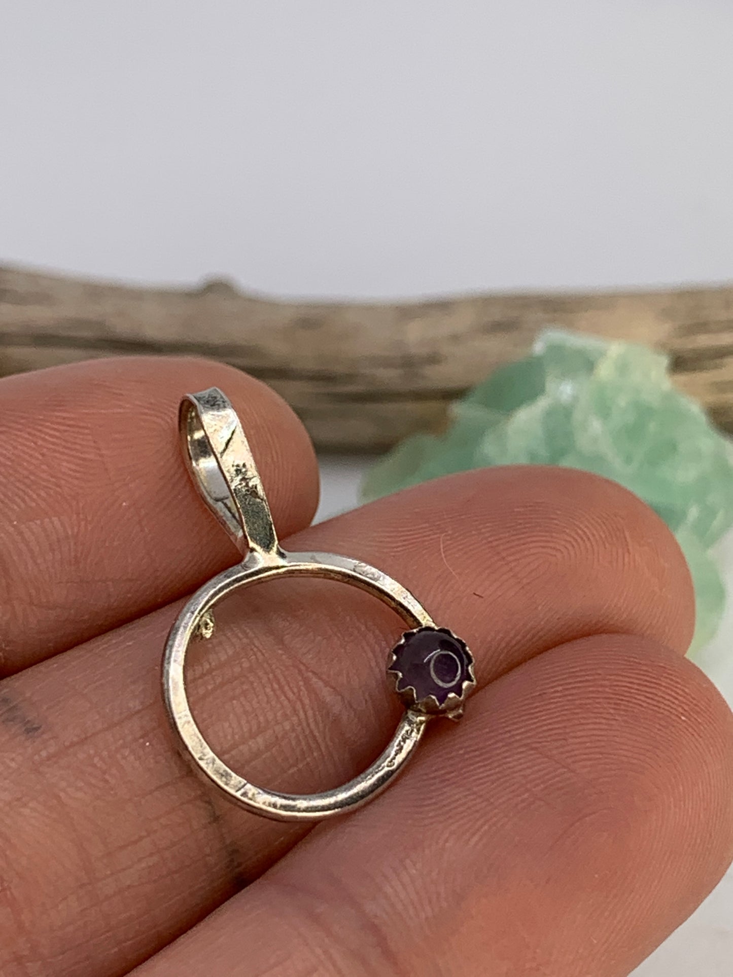 Minimalist Amethyst Sterling Silver Circle Pendant Geometric Design