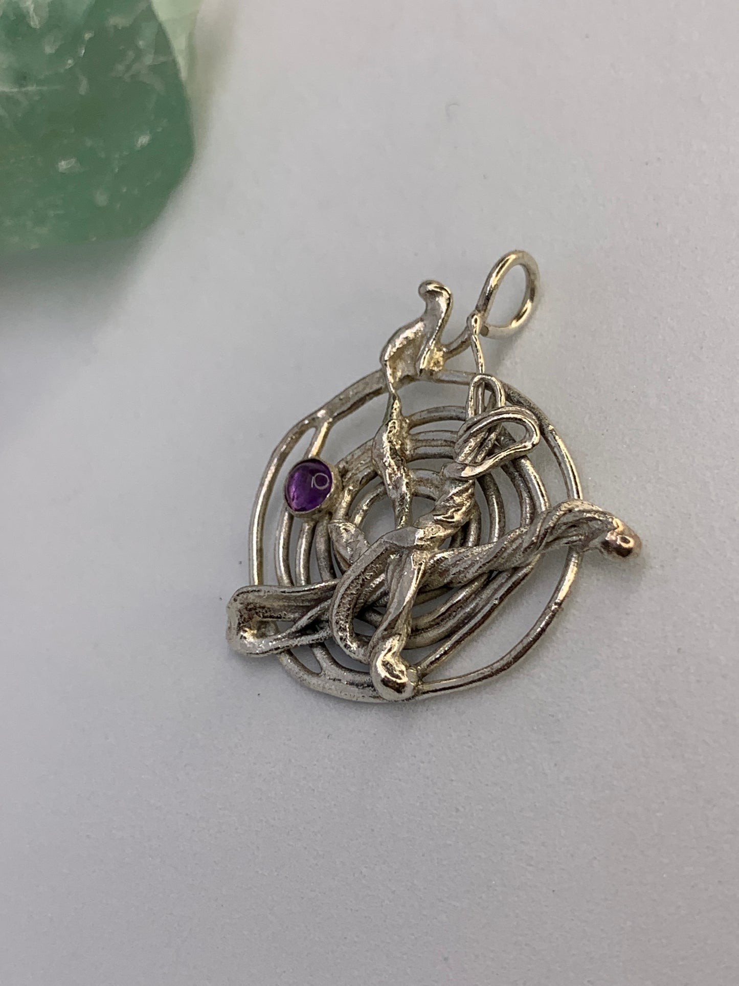 Spiral Abstract Amethyst Sterling Silver Pendant