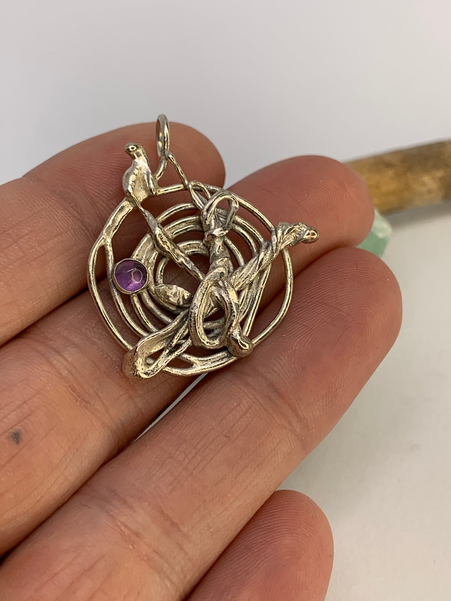 Spiral Abstract Amethyst Sterling Silver Pendant