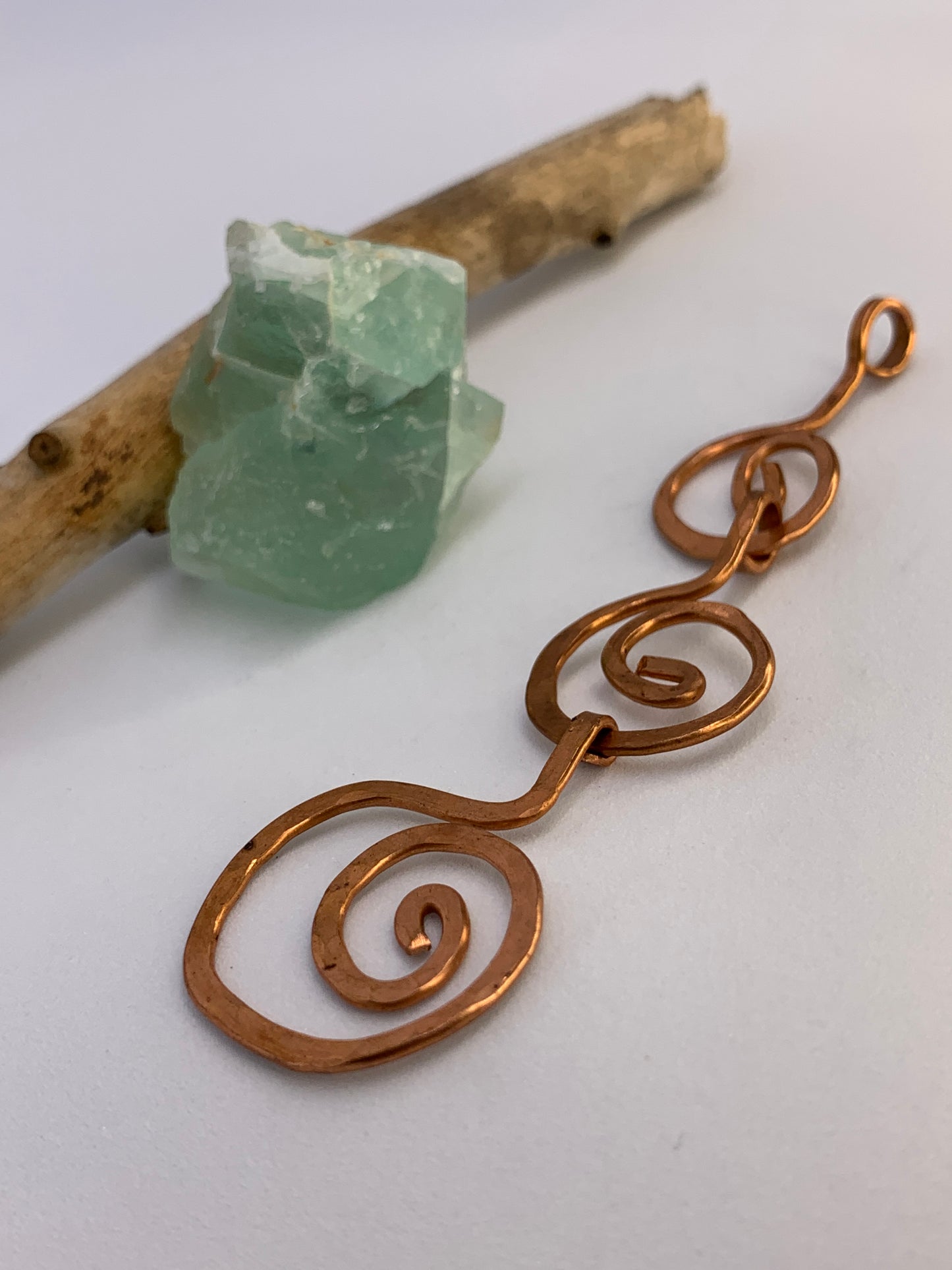 Large Geometric Unique Hammered Copper Spiral Trinity Pendant