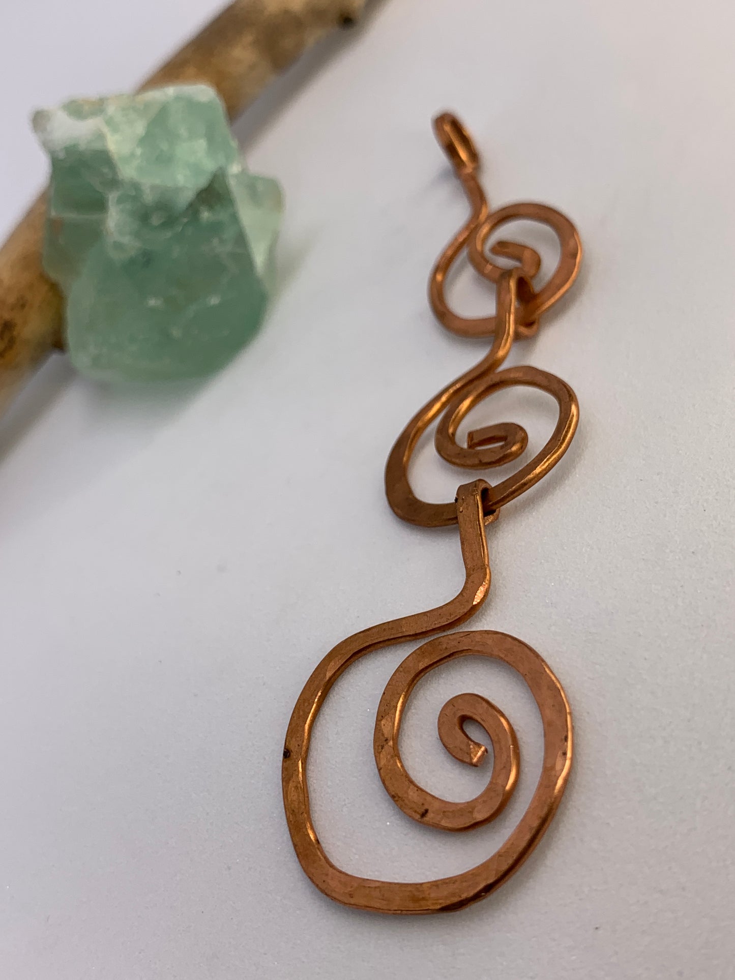 Large Geometric Unique Hammered Copper Spiral Trinity Pendant