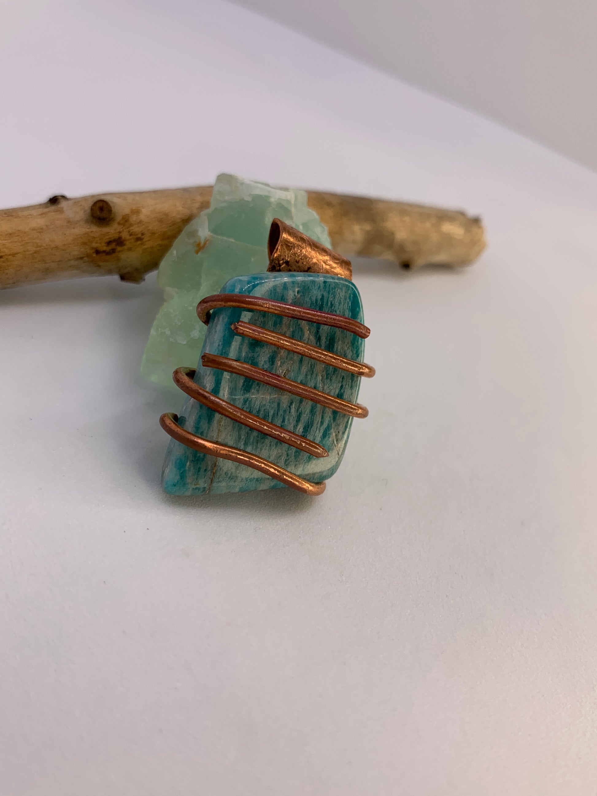 Huge Amazonite Copper Pendant Abstract Geometric Design