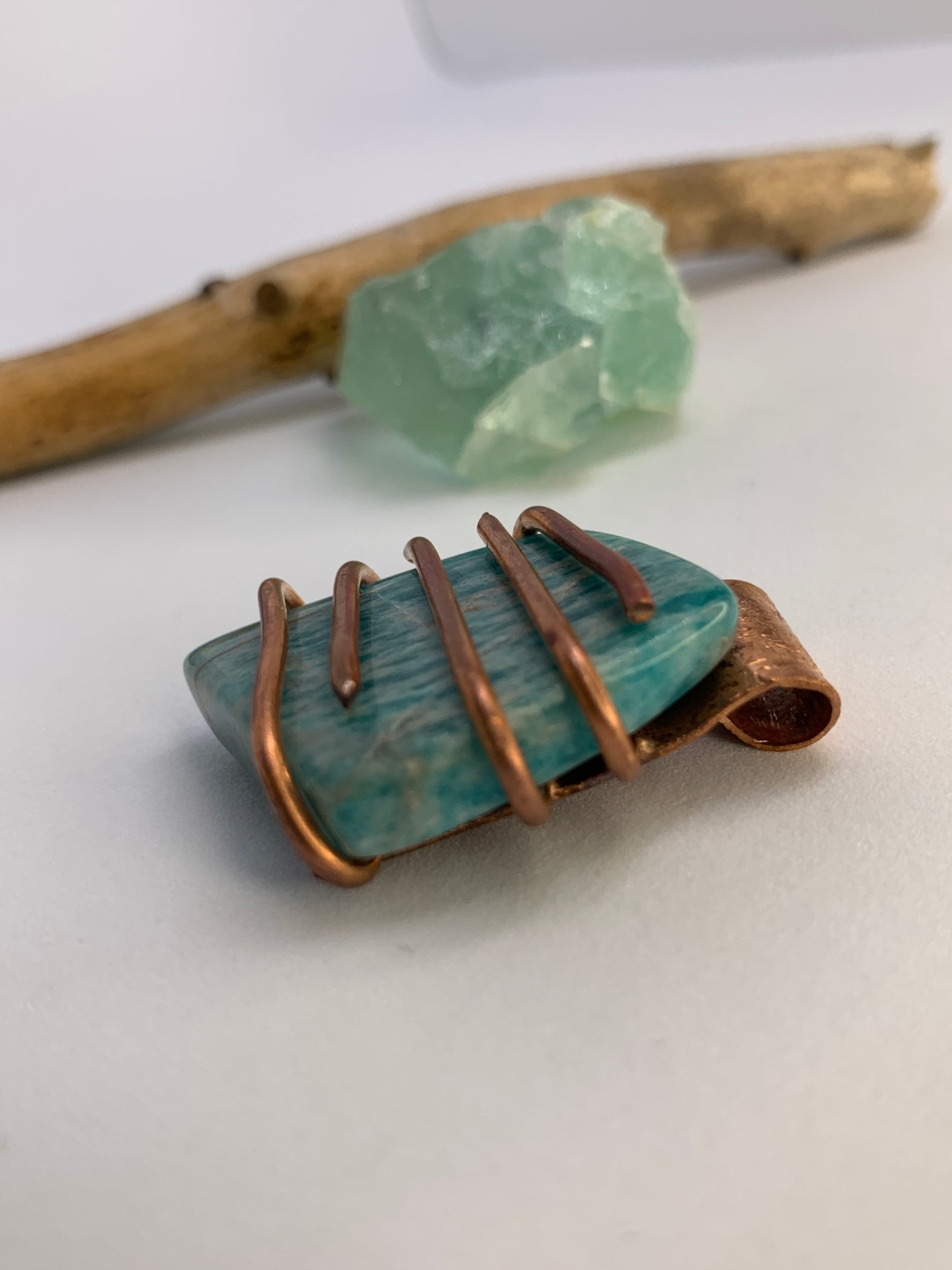 Huge Amazonite Copper Pendant Abstract Geometric Design