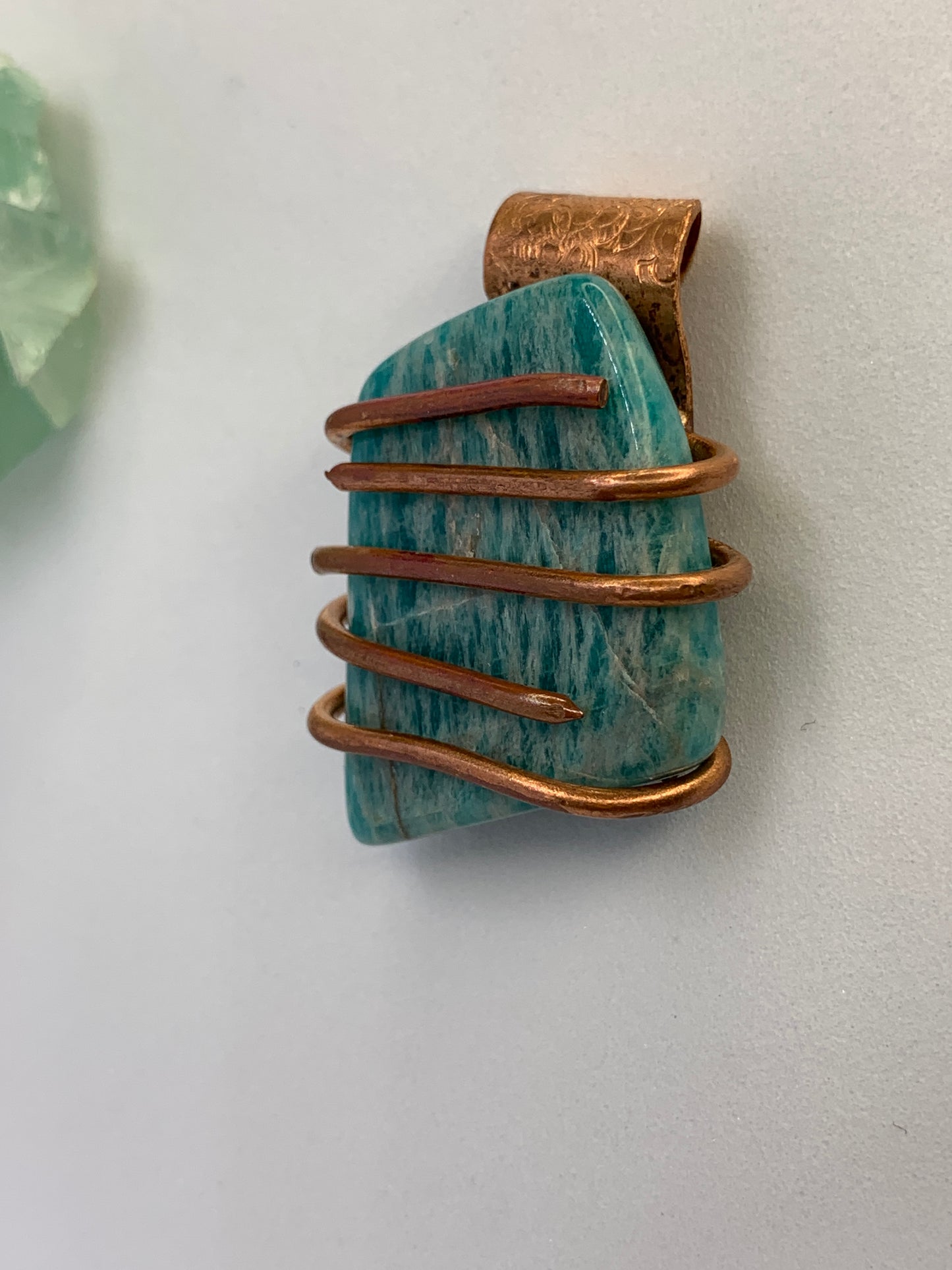 Huge Amazonite Copper Pendant Abstract Geometric Design