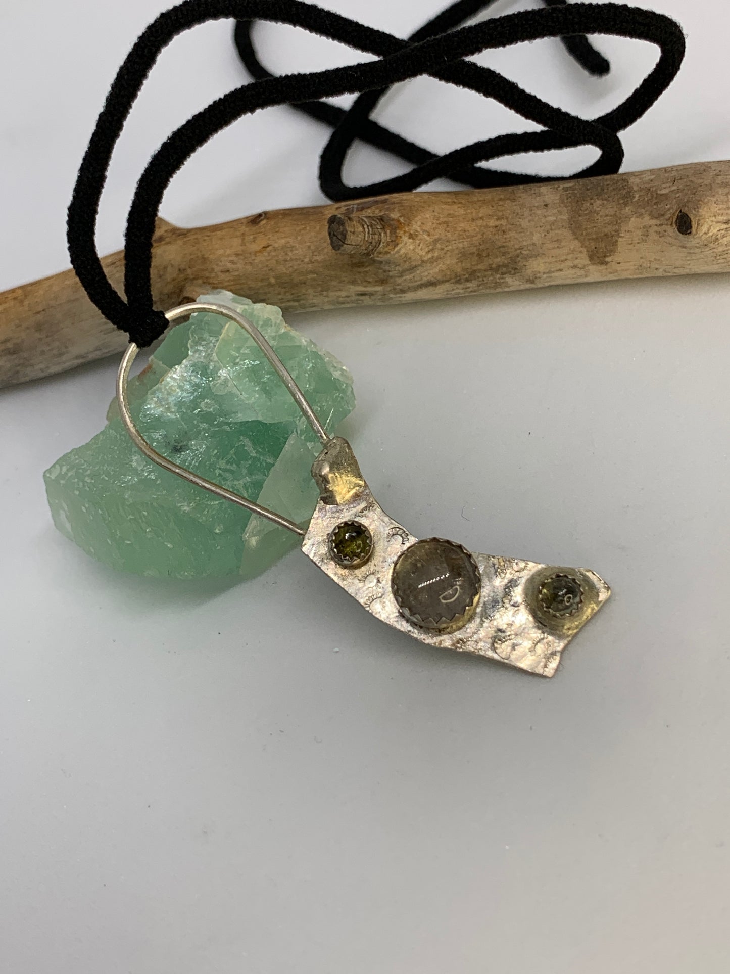 Sterling Silver Rutile Quartz and Green Tourmaline Pendant Necklace