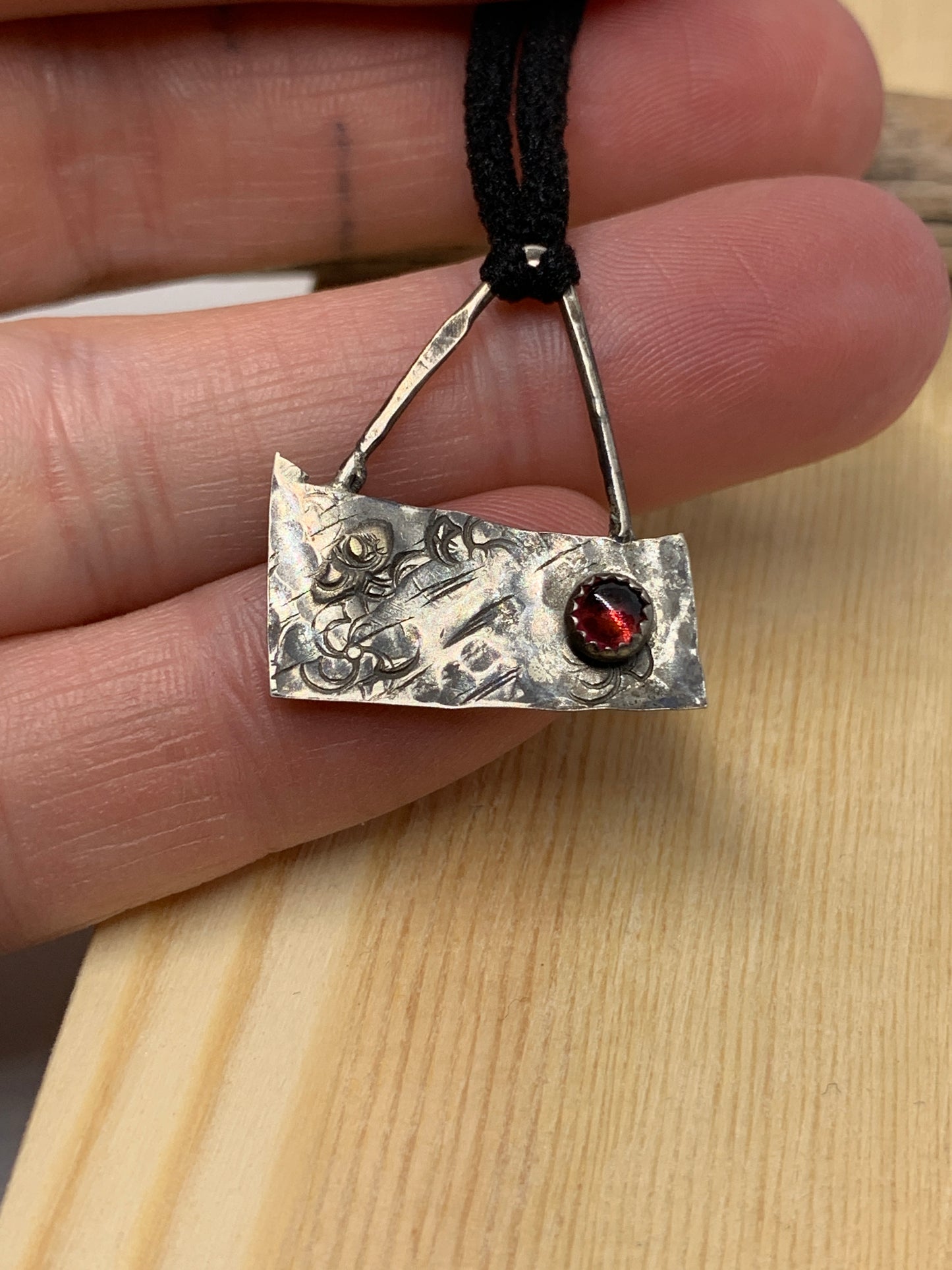 Geometric Garnet Sterling Silver Pendant Jewelry