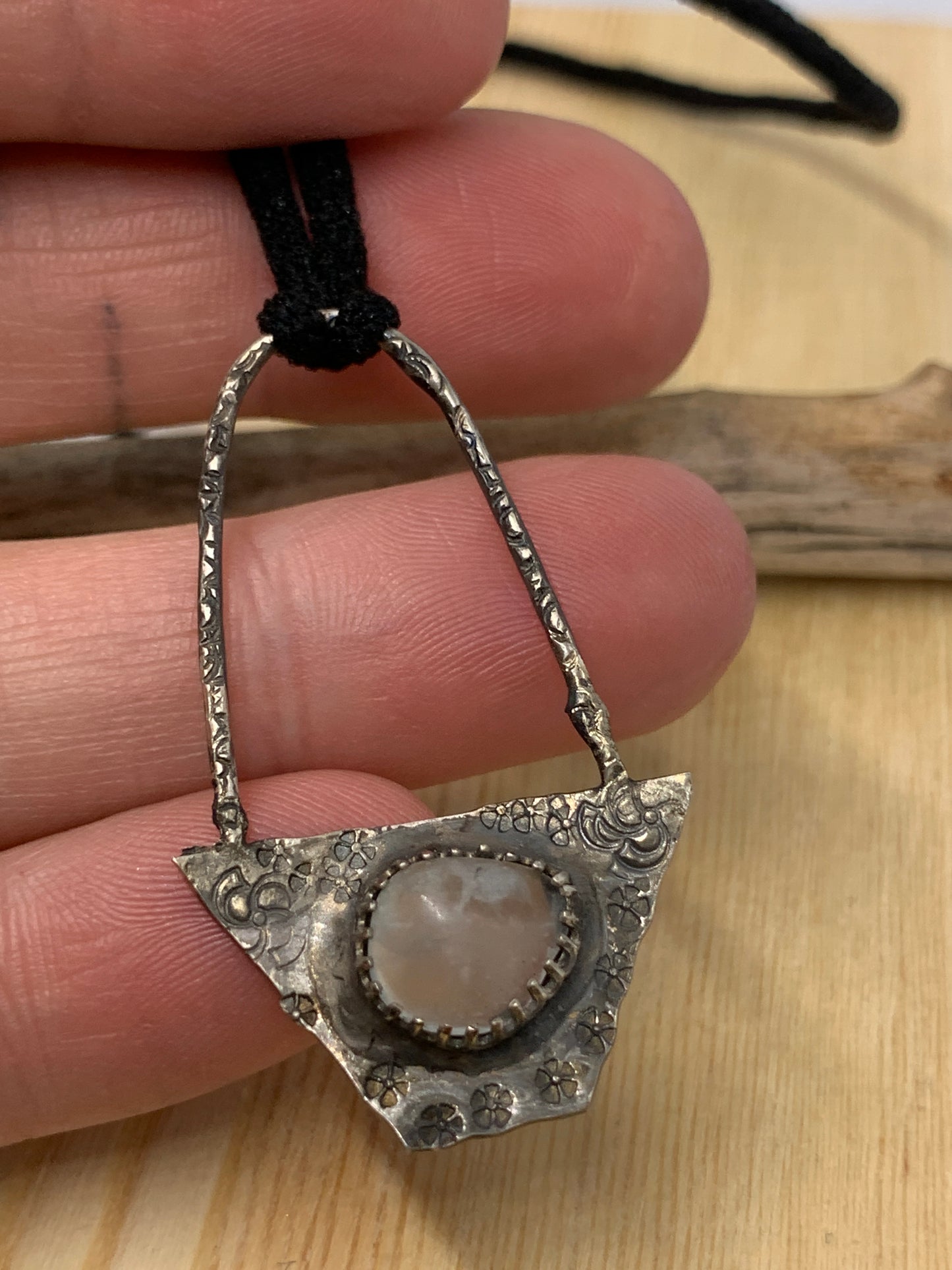 Light Celestite Geometric Sterling Silver Pendant