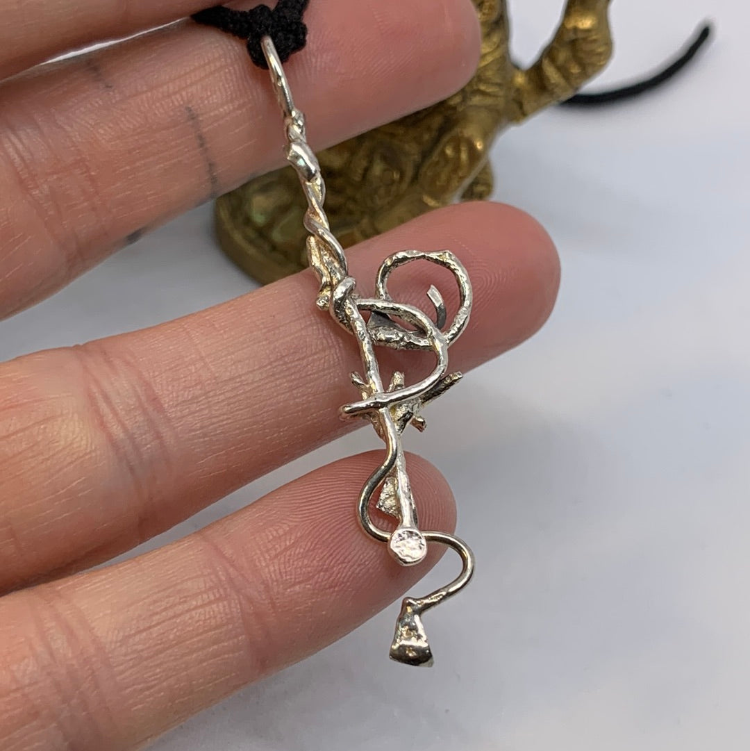 Geometric Sigil Snake Goddess Pendant Sterling Silver