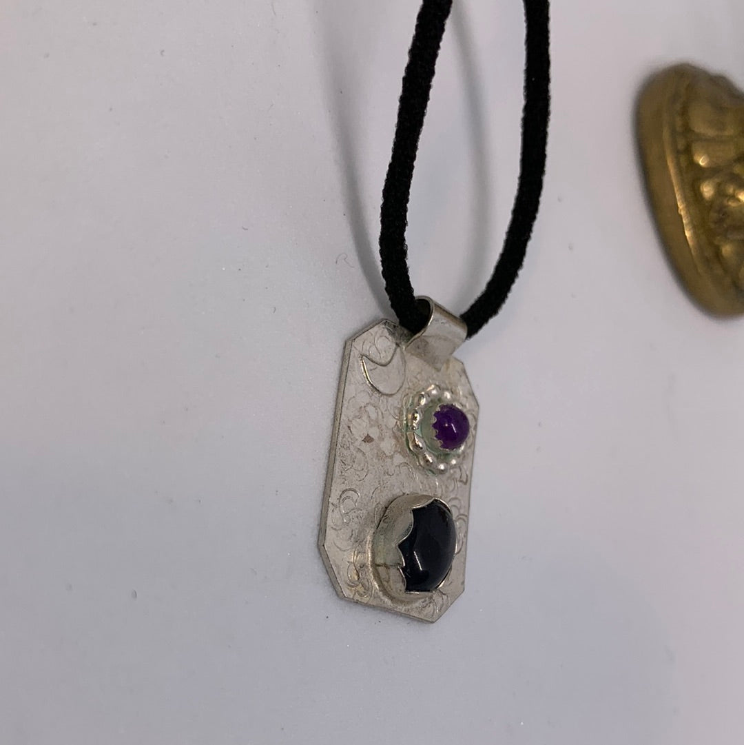 Sterling Silver Geometric Pendant Necklace Amethyst and Iolite